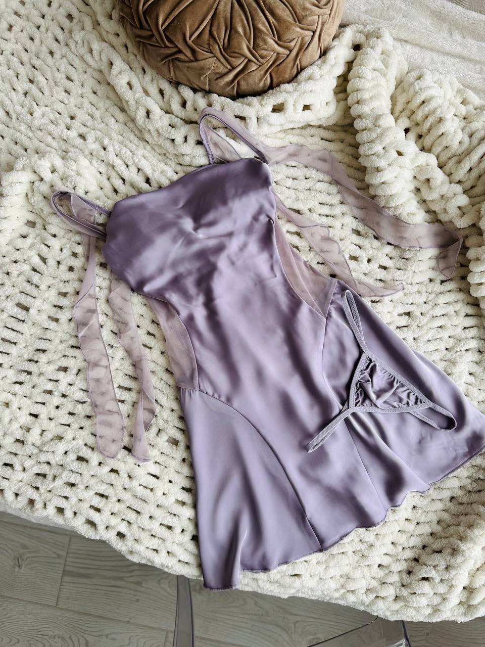 Вишуканий шовковий міні-пеньюар "Silk Touch" з пуш-апом - Зображення 7