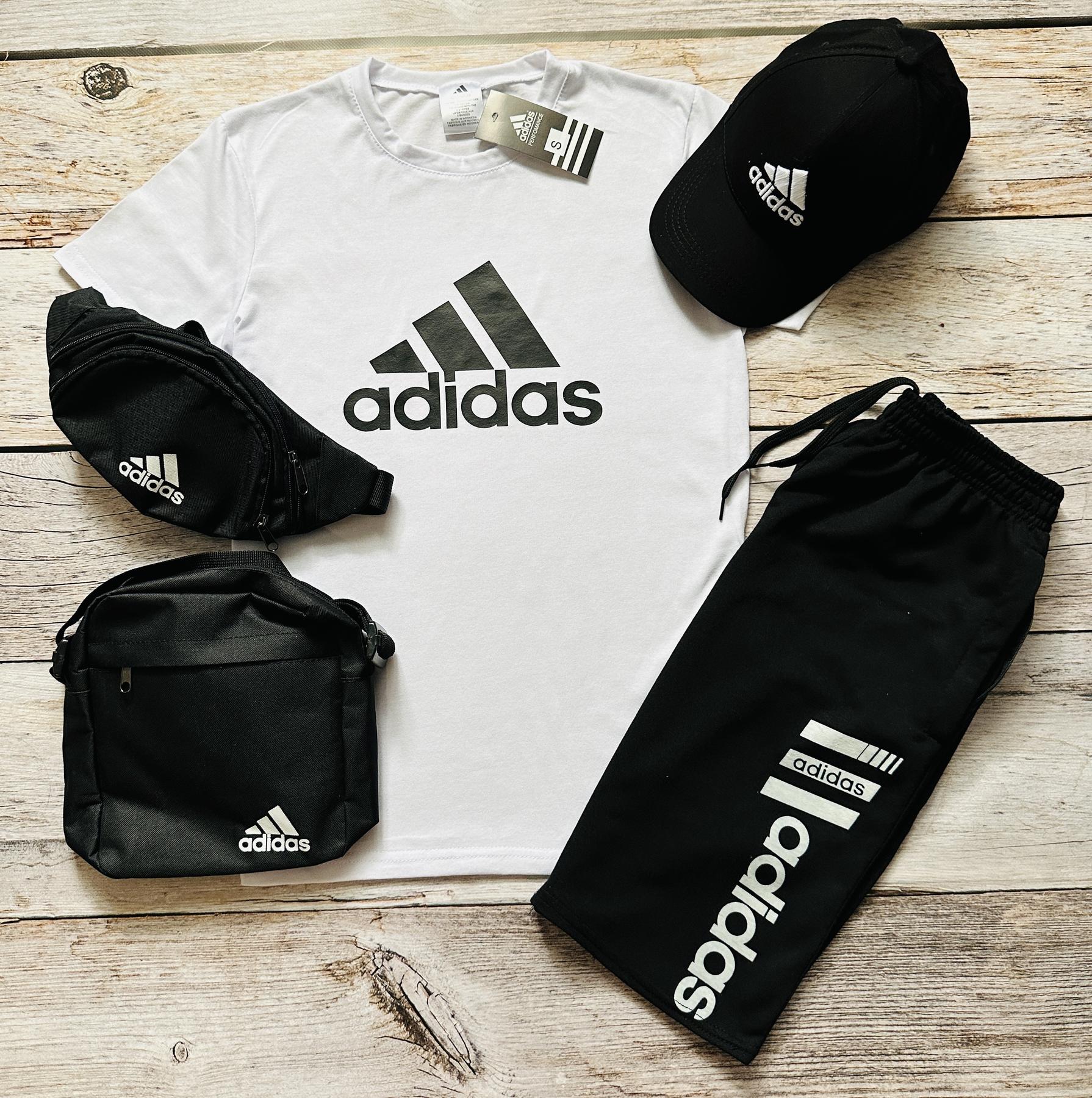 Набір Adidas футболка, шорти, кепка, бананка, сумка 5 в 1