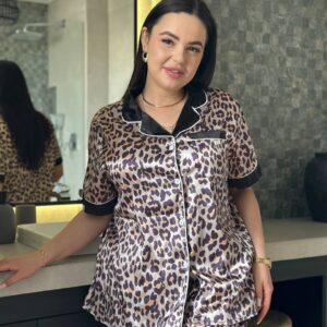 Жіноча шовкова піжама-костюм Plus Size з леопардовим принтом